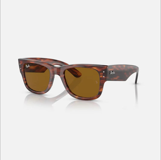 Ray-Ban MEGA WAYFARER RB0840S Polished Striped Havana frame brown lens